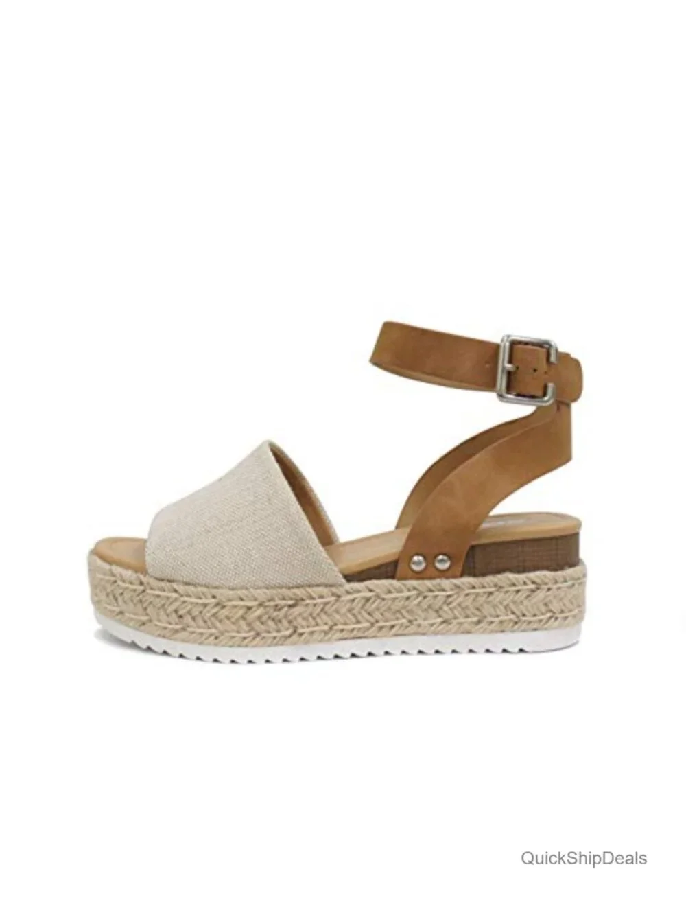 Open Toe Buckle Ankle Strap Espadrilles Flatform Wedge Casual Sandal